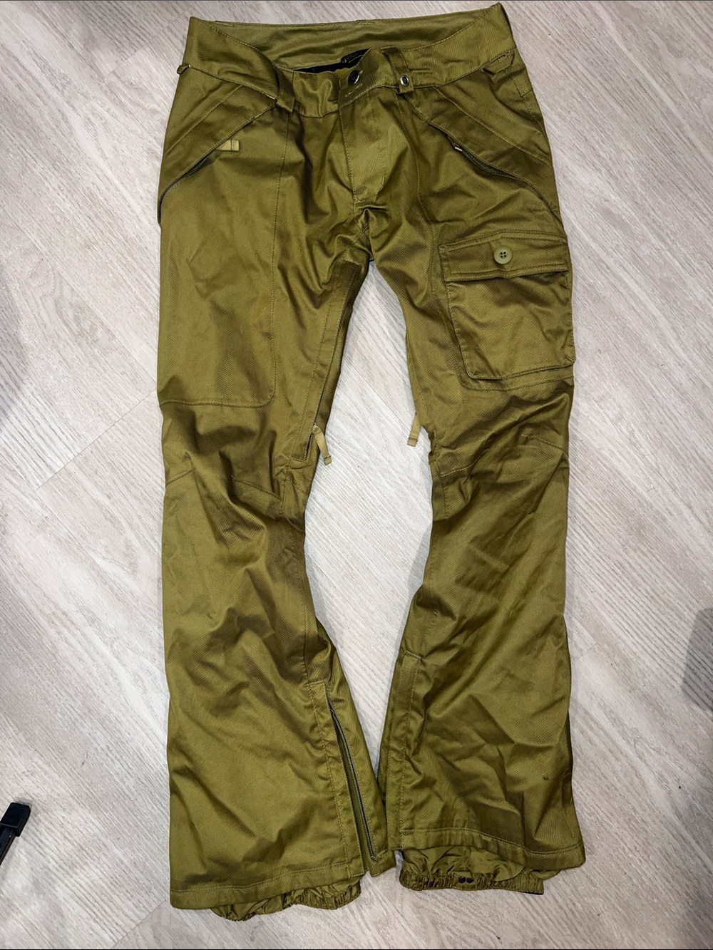 Burton Olive Cargo lowrise flare Snowboard Pants with Zip Details